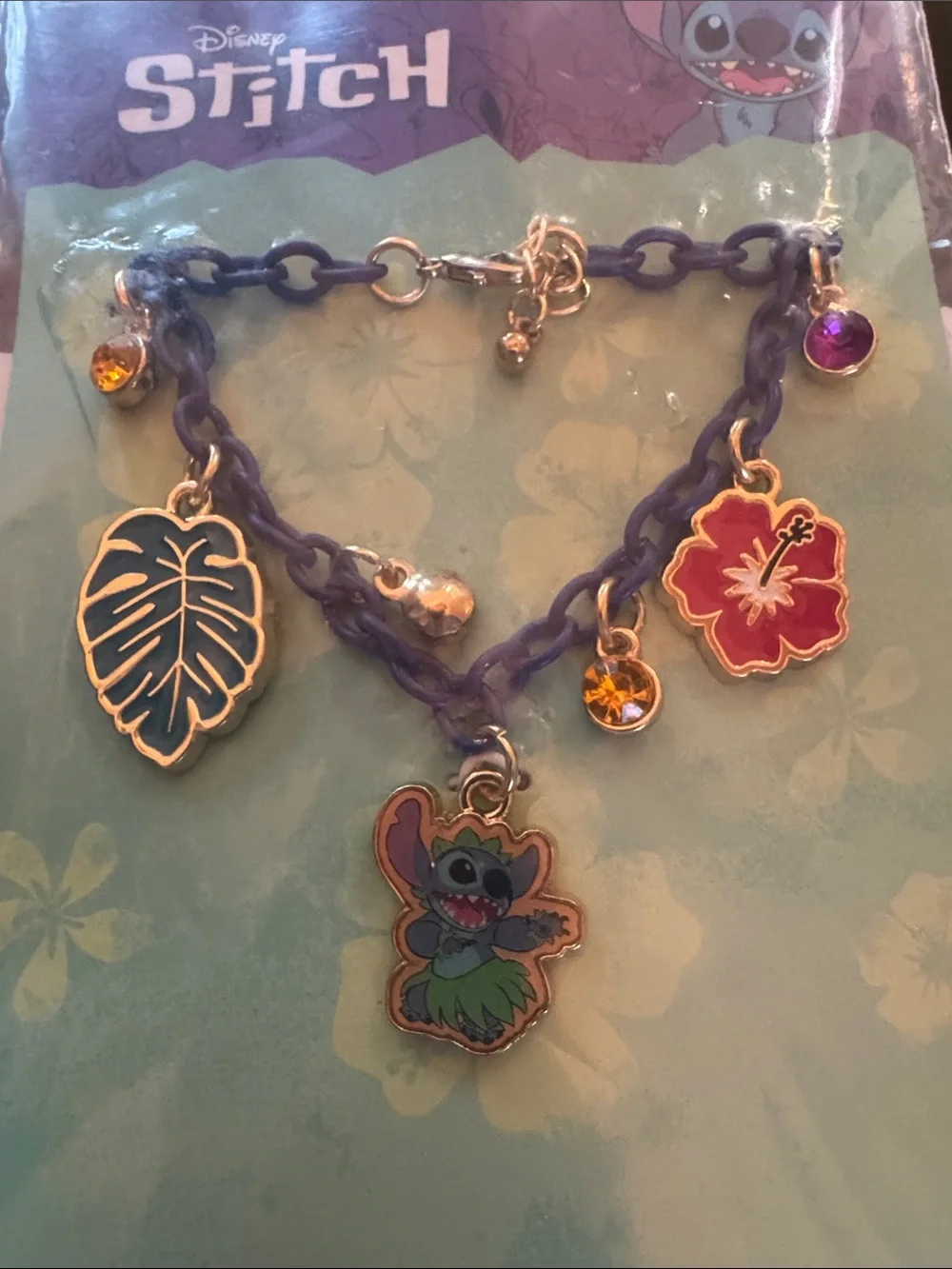 Disney Stitch Detangler Brush, Charm Bracelet, lip balm & Bag
